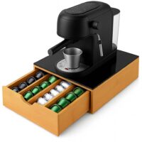 Casa Milano – Cassetto Porta Cialde in Bamboo e Vetro 31×30×10 cm, Organizer Capsule Caffè per Cucina