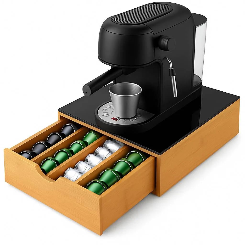 20591-jpg.webp Casa Milano – Cassetto Porta Cialde in Bamboo e Vetro 31×30×10 cm, Organizer Capsule Caffè per Cucina - immagine 1