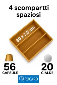 Casa Milano – Cassetto Porta Cialde in Bamboo e Vetro 31×30×10 cm, Organizer Capsule Caffè per Cucina - immagine 3
