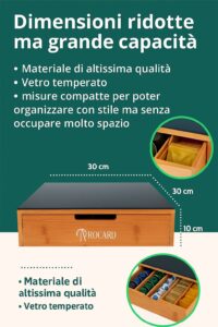 Casa Milano – Cassetto Porta Cialde in Bamboo e Vetro 31×30×10 cm, Organizer Capsule Caffè per Cucina - immagine 6