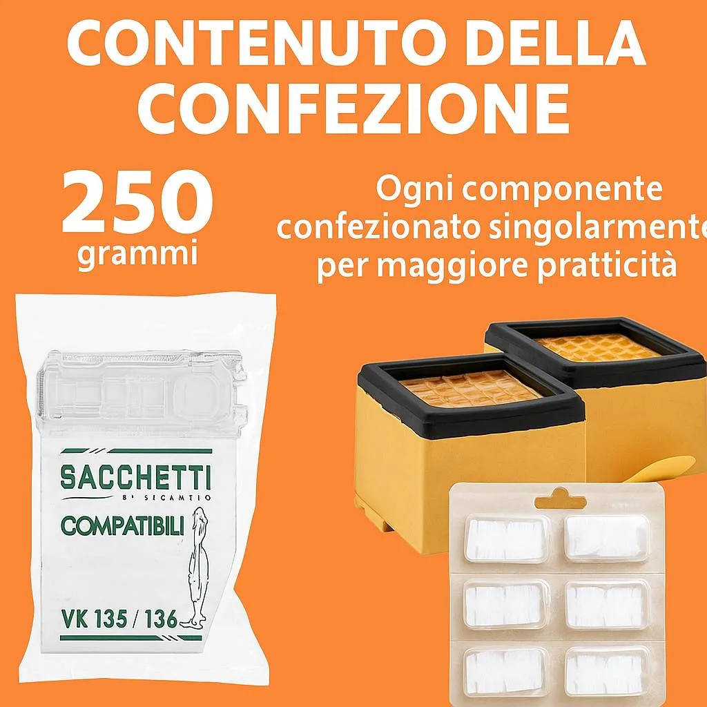 Kit Completo Folletto VK135 VK136 30 Pezzi con 12 Sacchetti, 12 Profumini, 4 Filtri e 2 HEPA - immagine 7