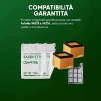 Kit Completo per Folletto VK135 VK136, 30 Pezzi con 12 Sacchetti, 12 Profumini, 4 Filtri Griglia, 2 HEPA, Verde e Bianco, Ricambi Compatibili in Microfibra - immagine 8