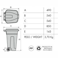 Mobil Plastic Bidone Differenziata 100L Grigio con Coperchio Blu - immagine 4