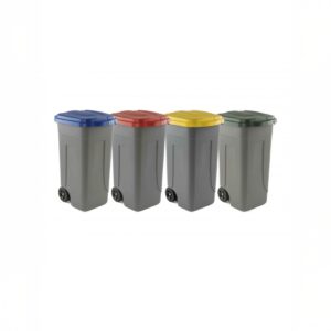 Kit 4 bidoni raccolta differenziata 100L Mobil Plastic con ruote e coperchi colorati