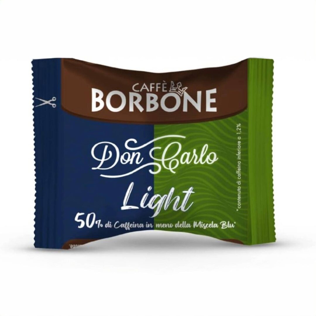 Capsule Caffè Borbone Don Carlo Miscela Light compatibili Lavazza A Modo Mio, miscela 50% Blu e 50% Dek con il 50% di caffeina in meno rispetto alla Miscela Blu