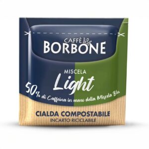 Caffè Borbone cialde ESE 44mm compostabili Miscela Light, 50% Blu 50% Dek, 50% di caffeina in meno della Miscela Blu, incarto riciclabile nella carta