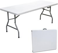 Tavolo Pieghevole da Pranzo, Bianco, 180x70x74 cm, Piano in HDPE, Salvaspazio per Cucina e Soggiorno, Portatile con Blocco di Sicurezza, per 6 Persone