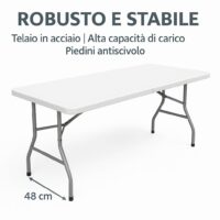 Tavolo Pieghevole da Pranzo, Bianco, 180x70x74 cm, Piano in HDPE, Salvaspazio per Cucina e Soggiorno, Portatile con Blocco di Sicurezza, per 6 Persone - immagine 5
