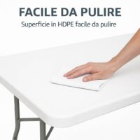 Tavolo Pieghevole da Pranzo, Bianco, 180x70x74 cm, Piano in HDPE, Salvaspazio per Cucina e Soggiorno, Portatile con Blocco di Sicurezza, per 6 Persone - immagine 6