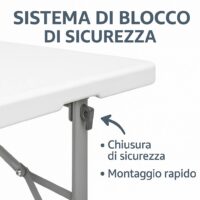 Tavolo Pieghevole da Pranzo, Bianco, 180x70x74 cm, Piano in HDPE, Salvaspazio per Cucina e Soggiorno, Portatile con Blocco di Sicurezza, per 6 Persone - immagine 8