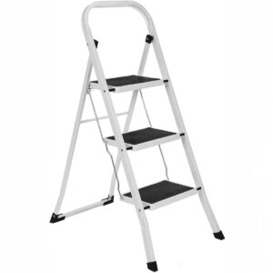 Scaletta sgabello 3 gradini antiscivolo in acciaio laccato, richiudibile, con portata massima 150 kg per uso domestico e professionale