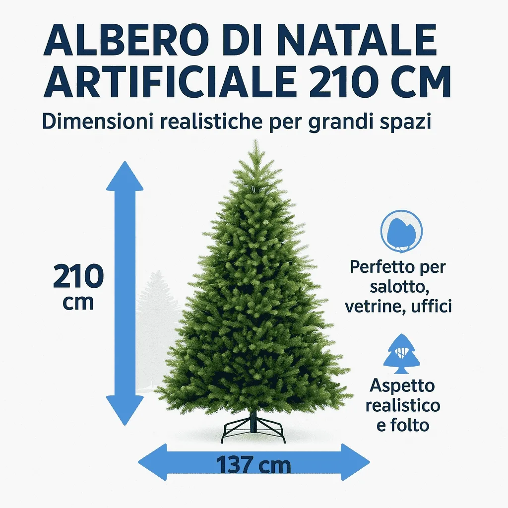 Albero di Natale 210 cm Modello: Gaetano – 1874 Rami Ultra Realistici, Montaggio ad Ombrello, Ø137 cm – Alta Qualità & Magia Natalizia - immagine 5