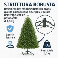 Albero di Natale 210 cm Modello: Gaetano – 1874 Rami Ultra Realistici, Montaggio ad Ombrello, Ø137 cm – Alta Qualità & Magia Natalizia - immagine 8