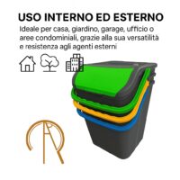 Set 3 Pattumiere Ecologic 35L – Raccolta Differenziata Ecoplast, Bidoni Colorati per Rifiuti - immagine 7