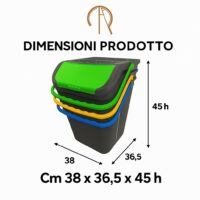 Set 3 Pattumiere Ecologic 35L – Raccolta Differenziata Ecoplast, Bidoni Colorati per Rifiuti - immagine 9