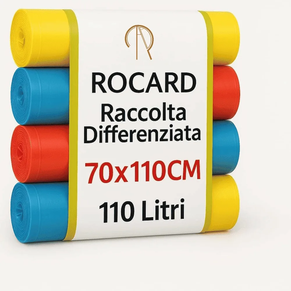 Sacchi Spazzatura Rocard® 110L – 8 Rotoli da 10, Buste con Maniglie Antiforo per Raccolta Differenziata - immagine 1