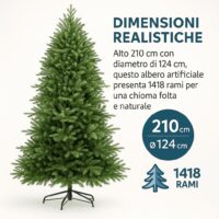 Albero di Natale "Winter Elegance" CM.210 PE+PVC – 1418 Rami per un Effetto Naturale, Diametro 124 cm - immagine 5
