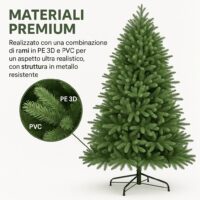Albero di Natale "Winter Elegance" CM.210 PE+PVC – 1418 Rami per un Effetto Naturale, Diametro 124 cm - immagine 6