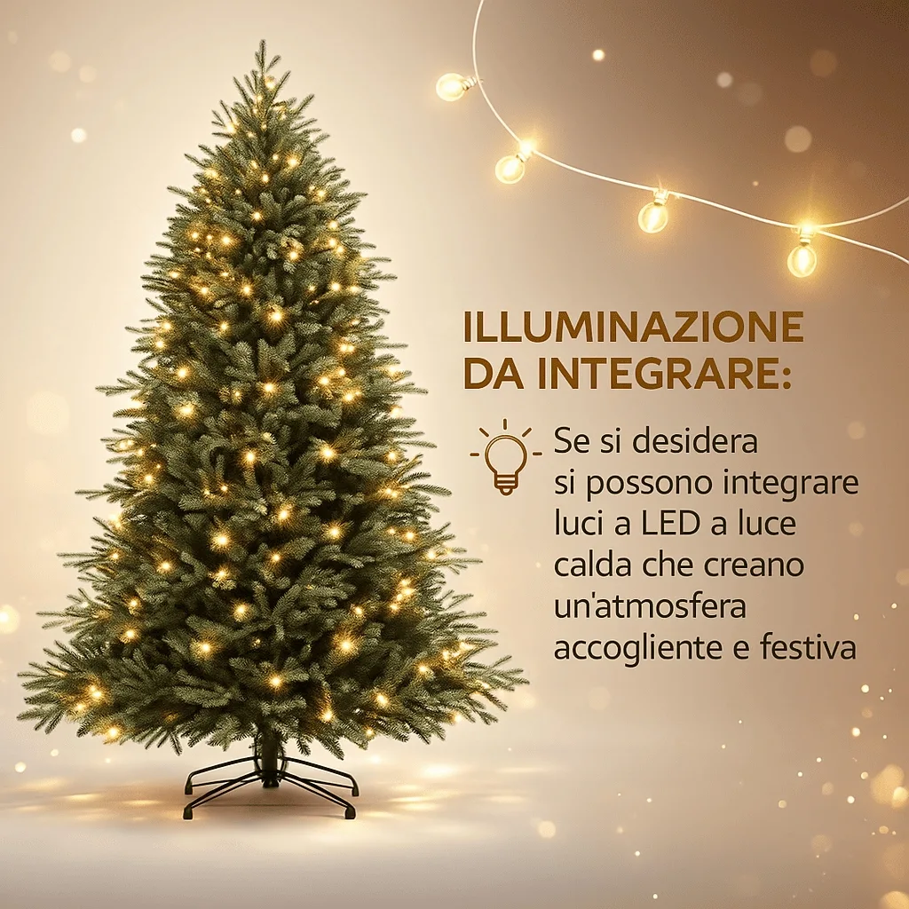 Albero di Natale "Winter Elegance" CM.210 PE+PVC – 1418 Rami per un Effetto Naturale, Diametro 124 cm - immagine 7