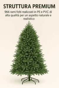 Albero di Natale Rosario 180 cm Realistico in PE+PVC – 966 Rami Folti, Montaggio Ombrello, Diametro 109 cm - immagine 7