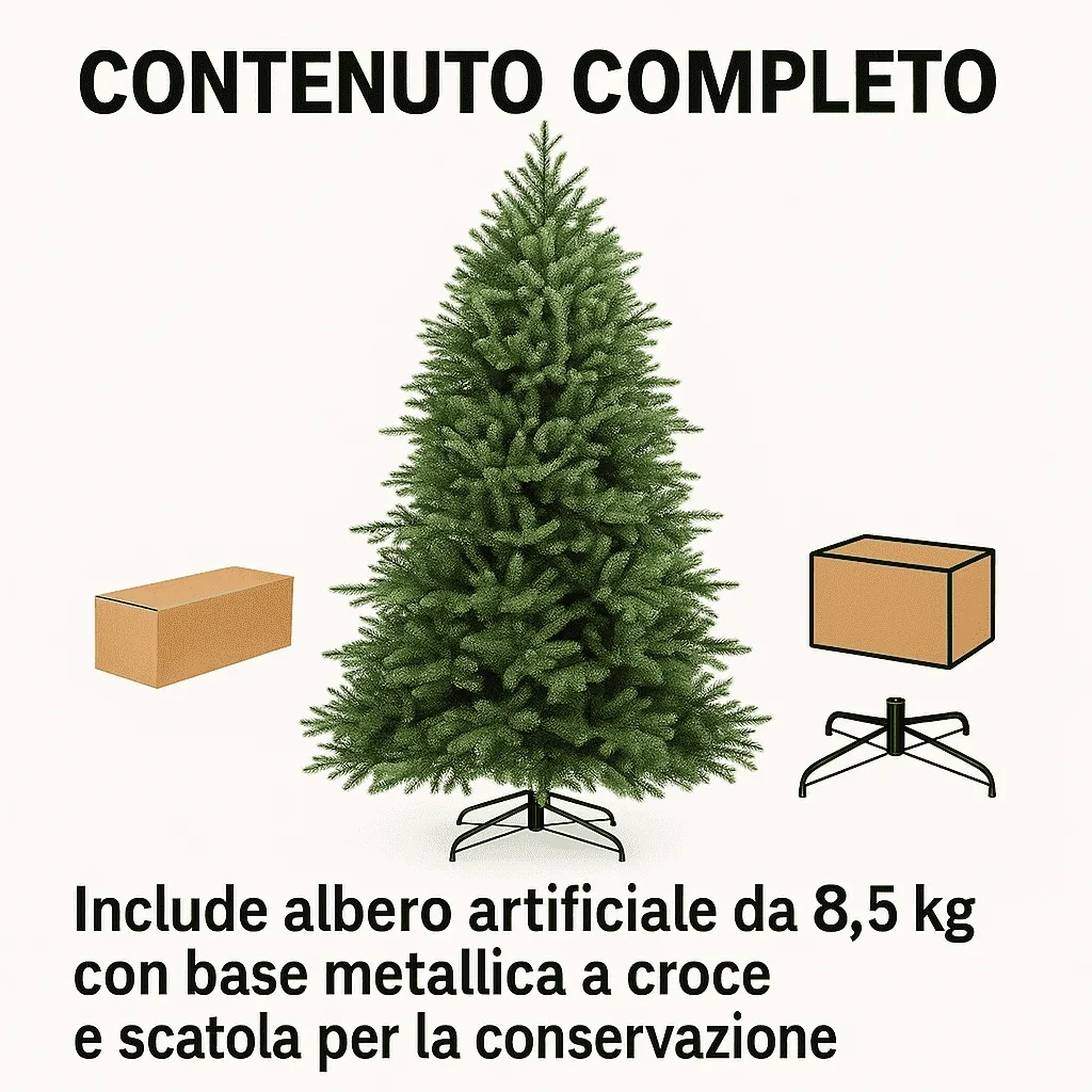Albero di Natale Rosario 180 cm Realistico in PE+PVC – 966 Rami Folti, Montaggio Ombrello, Diametro 109 cm - immagine 8