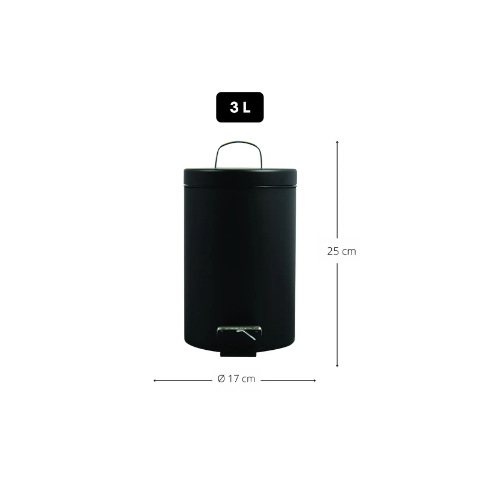 Msv –  Pattumiera Bagno 3L Nera – Cestino Cosmetici a Pedale in Acciaio Inossidabile con Secchio Interno Estraibile, Compatto ed Elegante - immagine 3