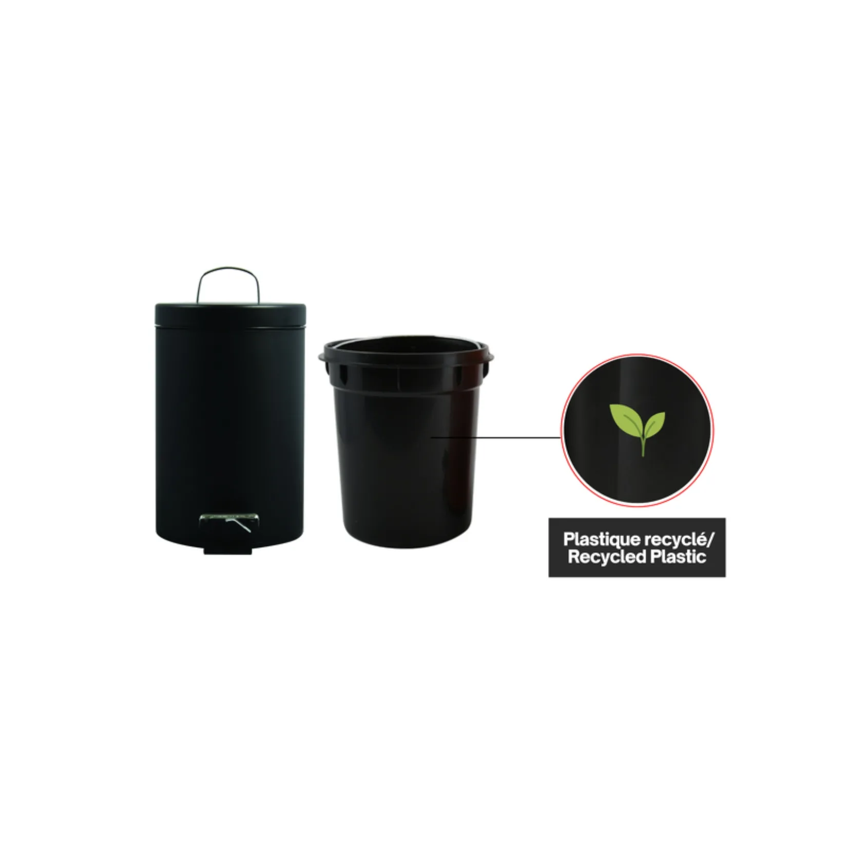 Msv –  Pattumiera Bagno 3L Nera – Cestino Cosmetici a Pedale in Acciaio Inossidabile con Secchio Interno Estraibile, Compatto ed Elegante - immagine 5