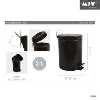 Msv –  Pattumiera Bagno 3L Nera – Cestino Cosmetici a Pedale in Acciaio Inossidabile con Secchio Interno Estraibile, Compatto ed Elegante - immagine 6