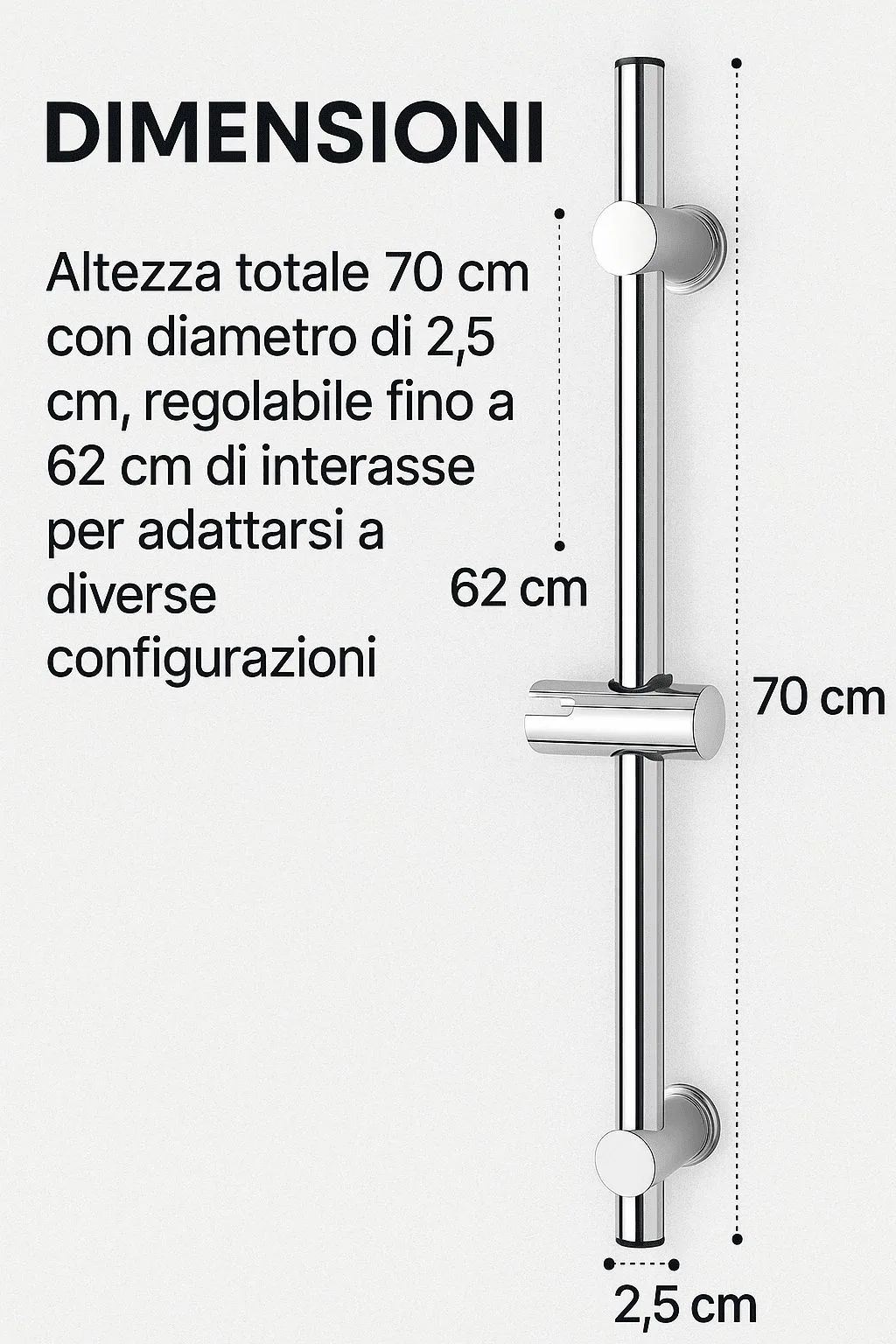 Feridas –  Saliscendi Plus 70 cm cromato regolabile - immagine 6