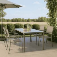 Tavolo da Giardino WENDY 150x80 cm in Ferro Sabbia con Piano in Vetro Temperato Weaving Glass, Tavolo Esterno per Terrazzo e Veranda - immagine 2