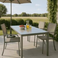 Tavolo da Giardino WENDY 150x80 cm in Ferro Sabbia con Piano in Vetro Temperato Weaving Glass, Tavolo Esterno per Terrazzo e Veranda - immagine 3