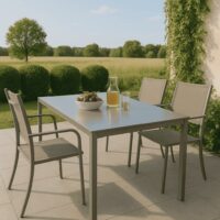 Tavolo da Giardino WENDY 150x80 cm in Ferro Sabbia con Piano in Vetro Temperato Weaving Glass, Tavolo Esterno per Terrazzo e Veranda - immagine 4