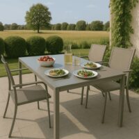 Tavolo da Giardino WENDY 150x80 cm in Ferro Sabbia con Piano in Vetro Temperato Weaving Glass, Tavolo Esterno per Terrazzo e Veranda - immagine 5