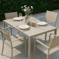 Tavolo da Giardino WENDY 150x80 cm in Ferro Sabbia con Piano in Vetro Temperato Weaving Glass, Tavolo Esterno per Terrazzo e Veranda - immagine 6