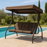 Dondolo 3 Posti Letto da Giardino  – Modello KATAY in Ferro Moka – Alta Qualità - immagine 4