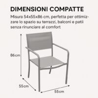 Sedia da Giardino da Esterno WENDY in Ferro e Textilene, Colore Sabbia, 54x55x86 cm, per Terrazzo Balcone e Patio - immagine 6