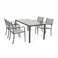 Tavolo da Giardino WENDY 150x80 cm in Ferro Antracite con Piano in Vetro Temperato Weaving Glass, Tavolo Esterno per Terrazzo e Veranda