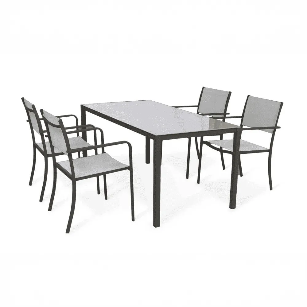 Tavolo da Giardino WENDY 150x80 cm in Ferro Antracite con Piano in Vetro Temperato Weaving Glass, Tavolo Esterno per Terrazzo e Veranda - immagine 1