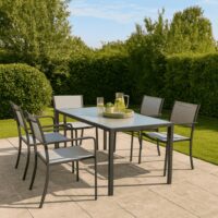 Tavolo da Giardino WENDY 150x80 cm in Ferro Antracite con Piano in Vetro Temperato Weaving Glass, Tavolo Esterno per Terrazzo e Veranda - immagine 2