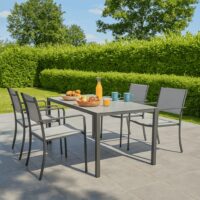 Tavolo da Giardino WENDY 150x80 cm in Ferro Antracite con Piano in Vetro Temperato Weaving Glass, Tavolo Esterno per Terrazzo e Veranda - immagine 3