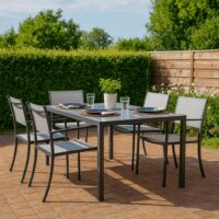 Tavolo da Giardino WENDY 150x80 cm in Ferro Antracite con Piano in Vetro Temperato Weaving Glass, Tavolo Esterno per Terrazzo e Veranda - immagine 4