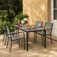 Tavolo da Giardino WENDY 150x80 cm in Ferro Antracite con Piano in Vetro Temperato Weaving Glass, Tavolo Esterno per Terrazzo e Veranda - immagine 5