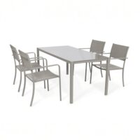 Tavolo da Giardino WENDY 150x80 cm in Ferro Sabbia con Piano in Vetro Temperato Weaving Glass, Tavolo Esterno per Terrazzo e Veranda