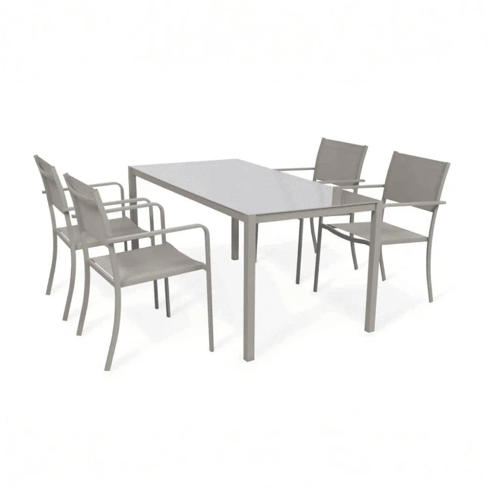 Tavolo da Giardino WENDY 150x80 cm in Ferro Sabbia con Piano in Vetro Temperato Weaving Glass, Tavolo Esterno per Terrazzo e Veranda - immagine 1