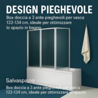 Garofalo – Box Vasca Pieghevole 3 Ante 133-134 cm – Parete Sopravasca per Vasca da Bagno  – Antigoccia, Salvaspazio e Facile da Installare - immagine 4