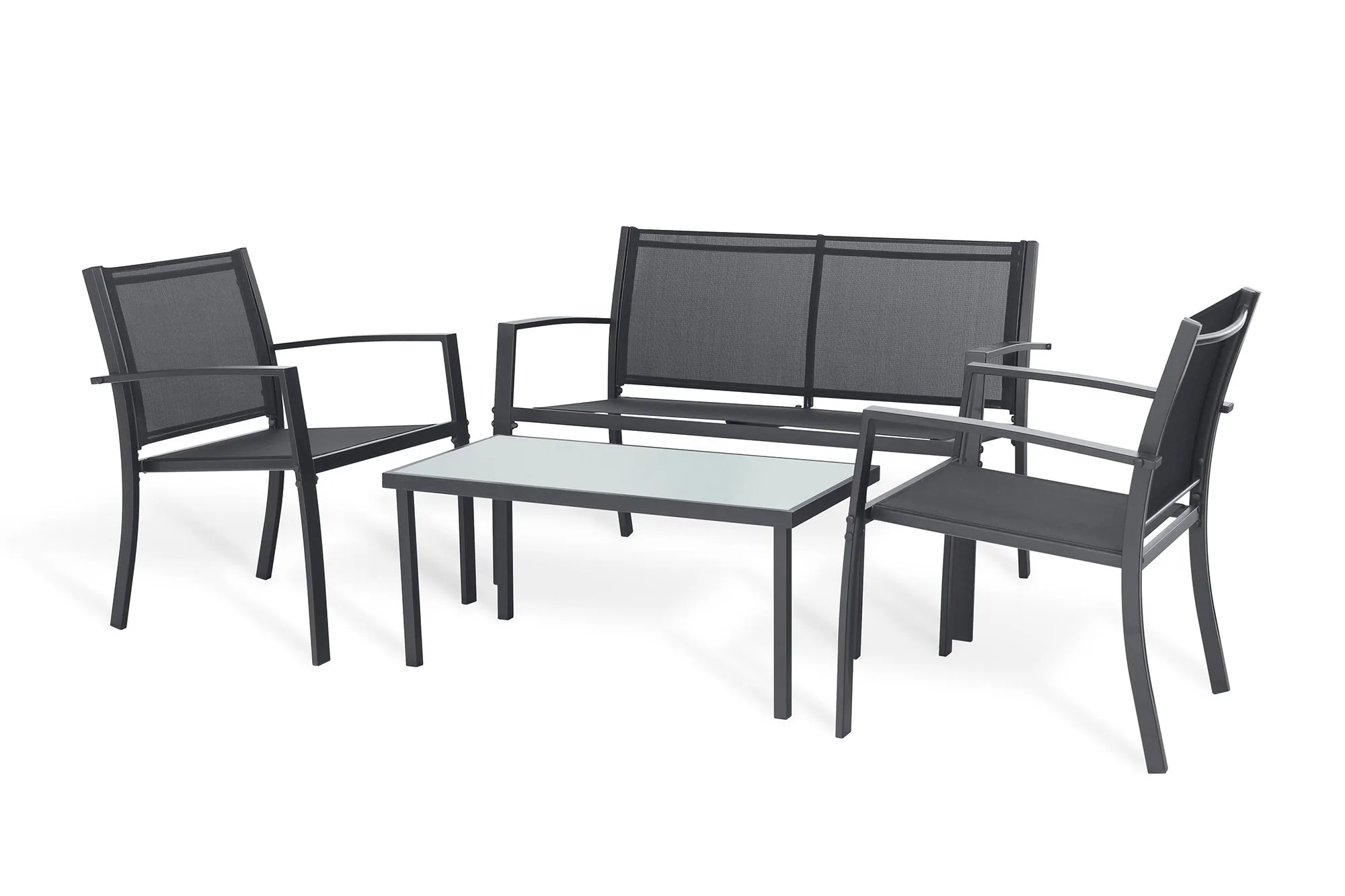 21071-jpg.webp Salotto da Giardino LIFE 4 Pezzi, Ferro Sabbia, Textilene Antracite, con 2 Poltrone, Divano e Tavolino, Stile Moderno - immagine 1