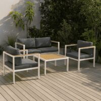 Salotto da Giardino LOUNGE 4 Pezzi in Polywood e Alluminio Bianco – Set Arredo Esterno con 2 Poltrone, Divano e Tavolino, Cuscini in Poliestere Grigio Scuro per Terrazzo e Balcone - immagine 4