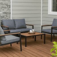 Salotto da Giardino LOUNGE 4 Pezzi in Polywood e Alluminio Antracite – Set Arredo Esterno con 2 Poltrone, Divano e Tavolino, Cuscini in Poliestere Grigio Scuro per Giardino, Terrazzo e Balcone - immagine 3