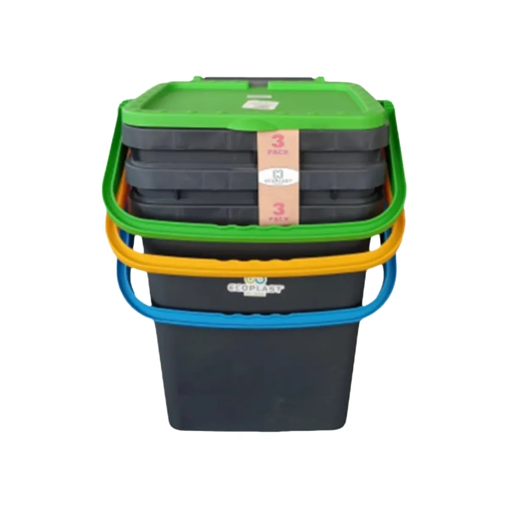 Set 3 pattumiere raccolta differenziata 35L Ecoplast EcoPlus multicolor con coperchio, contenitori ecologici 43x36xH43,5 cm.