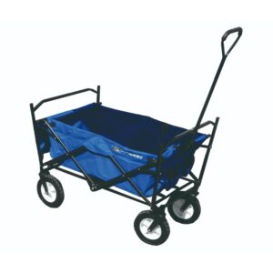Carrello pieghevole da trasporto Mod. CAR 80x50x90 cm con struttura in ferro, telo in poliestere e ruote grandi Ø12 cm per giardino, campeggio e spiaggia.